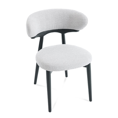 Parsons Set of 2 Dining Chairs, Black Effect Ash Solid Wood | Light Grey Bouclé Fabric