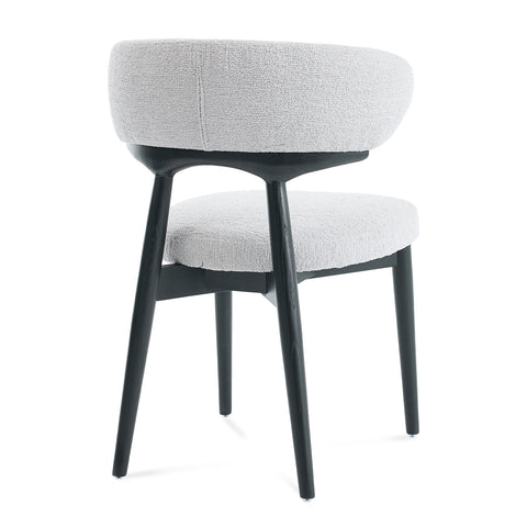 Parsons Set of 2 Dining Chairs, Black Effect Ash Solid Wood | Light Grey Bouclé Fabric