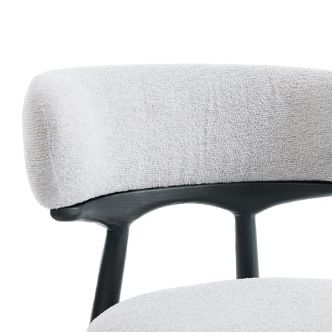 Parsons Set of 2 Dining Chairs, Black Effect Ash Solid Wood | Light Grey Bouclé Fabric