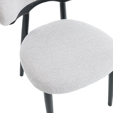 Parsons Set of 2 Dining Chairs, Black Effect Ash Solid Wood | Light Grey Bouclé Fabric