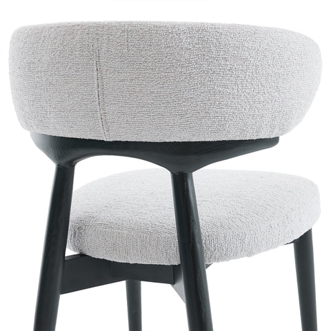 Parsons Set of 2 Dining Chairs, Black Effect Ash Solid Wood | Light Grey Bouclé Fabric
