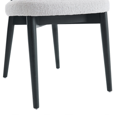 Parsons Set of 2 Dining Chairs, Black Effect Ash Solid Wood | Light Grey Bouclé Fabric