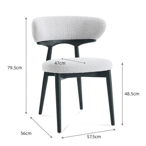 Parsons Set of 2 Dining Chairs, Black Effect Ash Solid Wood | Light Grey Bouclé Fabric