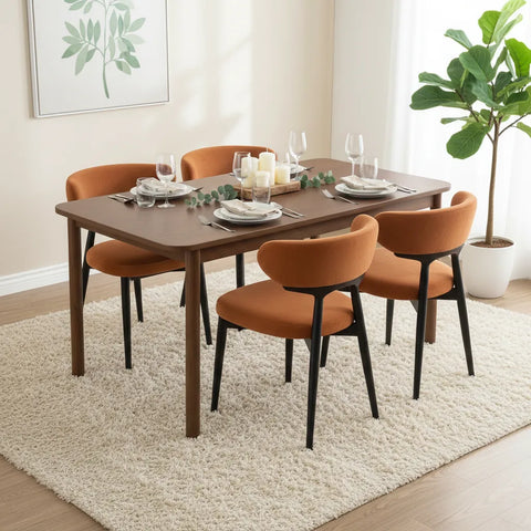 Parsons Set of 2 Dining Chairs, Black Effect Ash Solid Wood | Rusty Orange Velvet Fabric
