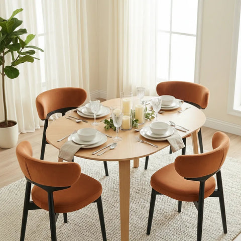 Parsons Set of 2 Dining Chairs, Black Effect Ash Solid Wood | Rusty Orange Velvet Fabric