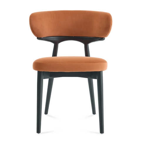 Parsons Set of 2 Dining Chairs, Black Effect Ash Solid Wood | Rusty Orange Velvet Fabric