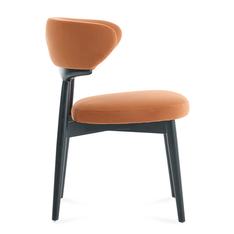 Parsons Set of 2 Dining Chairs, Black Effect Ash Solid Wood | Rusty Orange Velvet Fabric