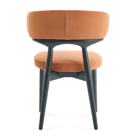 Parsons Set of 2 Dining Chairs, Black Effect Ash Solid Wood | Rusty Orange Velvet Fabric