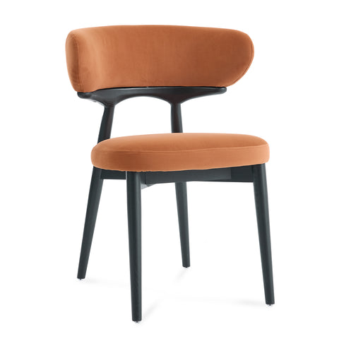 Parsons Set of 2 Dining Chairs, Black Effect Ash Solid Wood | Rusty Orange Velvet Fabric
