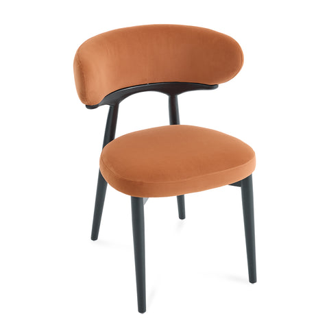 Parsons Set of 2 Dining Chairs, Black Effect Ash Solid Wood | Rusty Orange Velvet Fabric