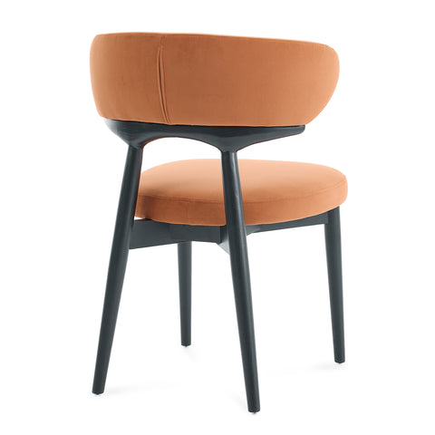 Parsons Set of 2 Dining Chairs, Black Effect Ash Solid Wood | Rusty Orange Velvet Fabric