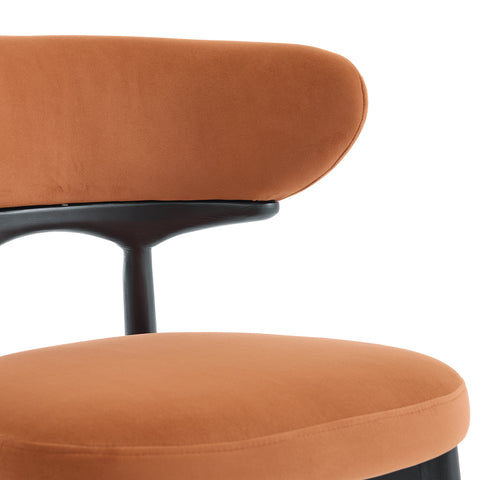 Parsons Set of 2 Dining Chairs, Black Effect Ash Solid Wood | Rusty Orange Velvet Fabric