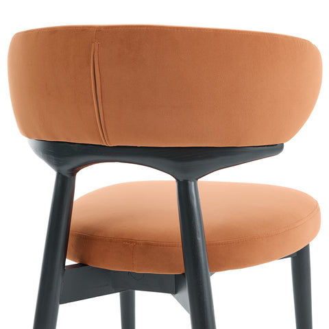 Parsons Set of 2 Dining Chairs, Black Effect Ash Solid Wood | Rusty Orange Velvet Fabric