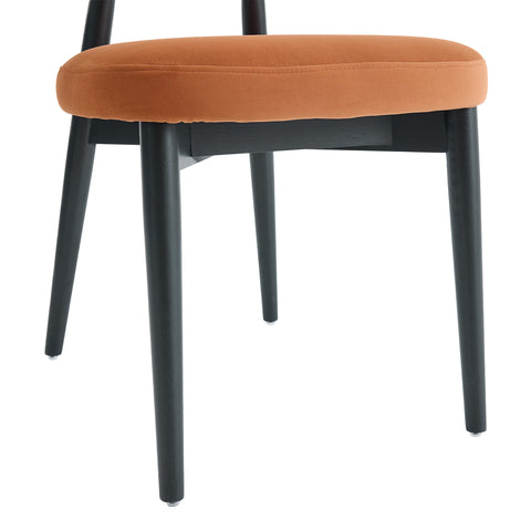 Parsons Set of 2 Dining Chairs, Black Effect Ash Solid Wood | Rusty Orange Velvet Fabric