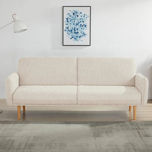 Resten Cream Fabric Click-Clack 3 Seater Sofa Bed with Removable Armrests