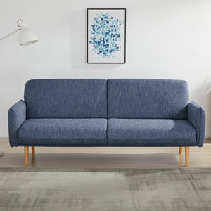 Resten Navy Fabric Click-Clack 3 Seater Sofa Bed with Removable Armrests