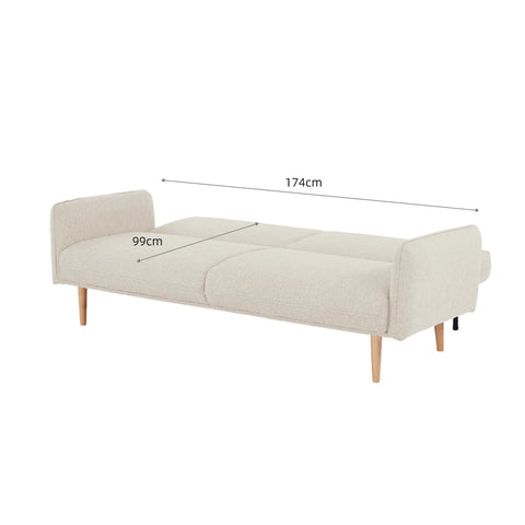 Resten Cream Fabric Click-Clack 3 Seater Sofa Bed with Removable Armrests