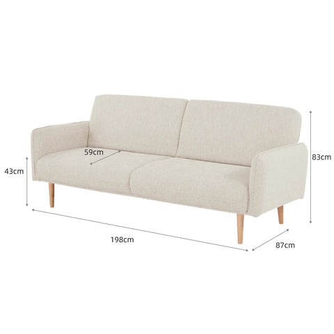 Resten Cream Fabric Click-Clack 3 Seater Sofa Bed with Removable Armrests