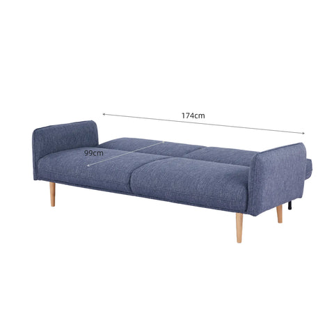 Resten Navy Fabric Click-Clack 3 Seater Sofa Bed with Removable Armrests