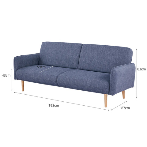Resten Navy Fabric Click-Clack 3 Seater Sofa Bed with Removable Armrests