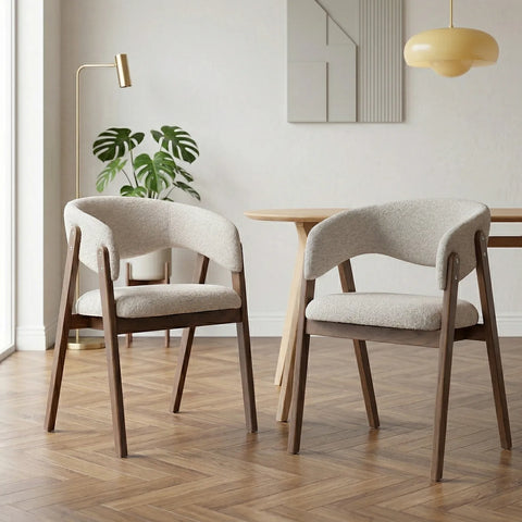 Riverton Dining Chair, Walnut Effect Ash Solid Wood | Cream Bouclé Fabric