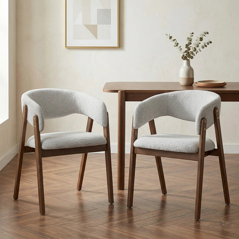 Riverton Dining Chair, Walnut Effect Ash Solid Wood | Light Grey Bouclé Fabric