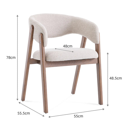 Riverton Dining Chair, Walnut Effect Ash Solid Wood | Cream Bouclé Fabric