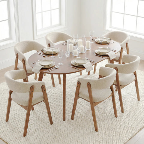 Riverton Dining Chair, Walnut Effect Ash Solid Wood | Cream Bouclé Fabric