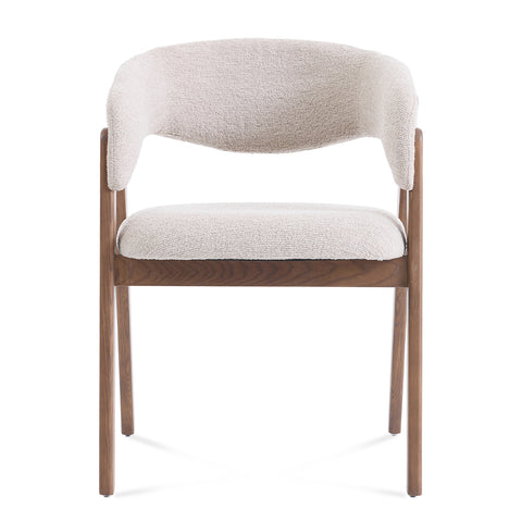 Riverton Dining Chair, Walnut Effect Ash Solid Wood | Cream Bouclé Fabric
