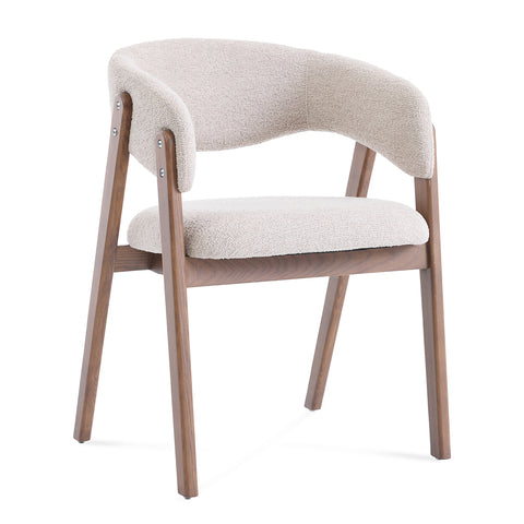 Riverton Dining Chair, Walnut Effect Ash Solid Wood | Cream Bouclé Fabric
