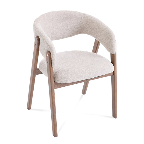 Riverton Dining Chair, Walnut Effect Ash Solid Wood | Cream Bouclé Fabric