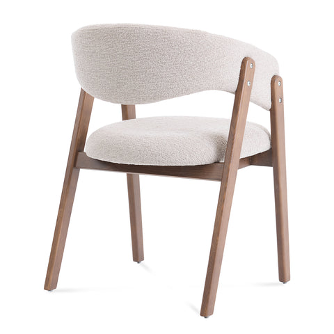 Riverton Dining Chair, Walnut Effect Ash Solid Wood | Cream Bouclé Fabric