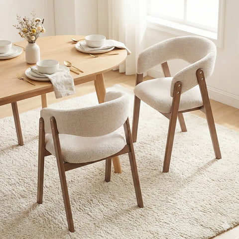 Riverton Dining Chair, Walnut Effect Ash Solid Wood | Cream Bouclé Fabric