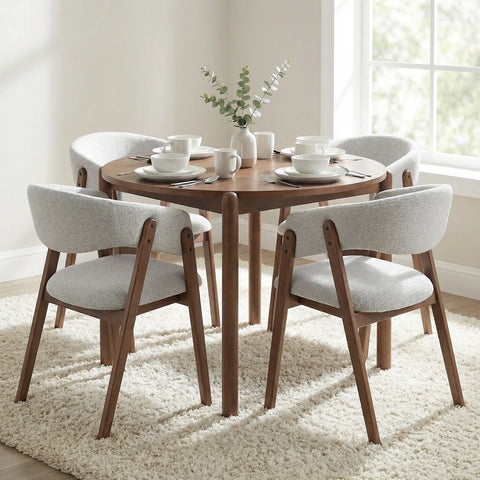 Riverton Dining Chair, Walnut Effect Ash Solid Wood | Light Grey Bouclé Fabric