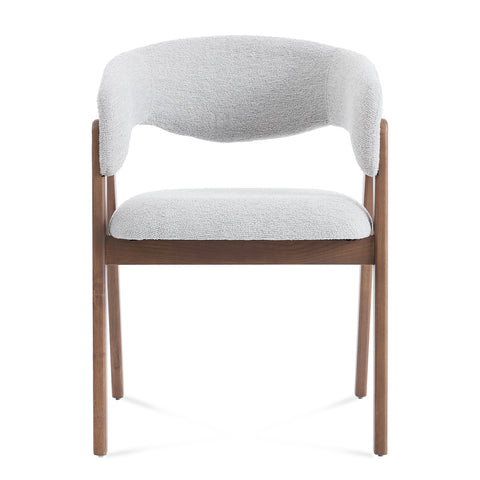 Riverton Dining Chair, Walnut Effect Ash Solid Wood | Light Grey Bouclé Fabric