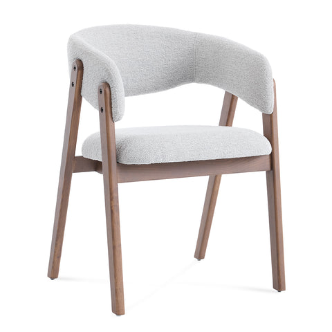 Riverton Dining Chair, Walnut Effect Ash Solid Wood | Light Grey Bouclé Fabric