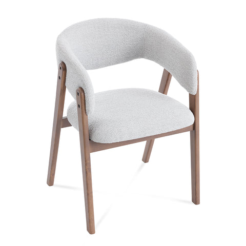 Riverton Dining Chair, Walnut Effect Ash Solid Wood | Light Grey Bouclé Fabric