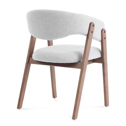 Riverton Dining Chair, Walnut Effect Ash Solid Wood | Light Grey Bouclé Fabric