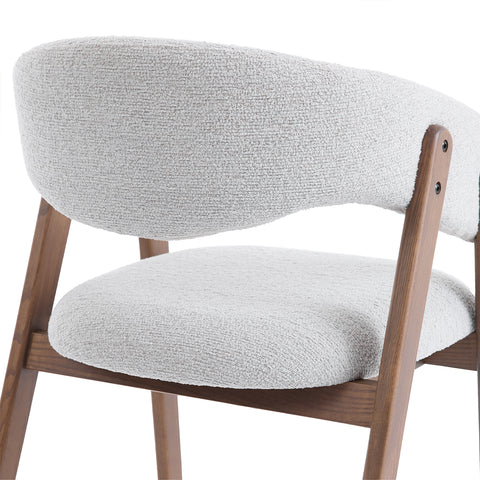 Riverton Dining Chair, Walnut Effect Ash Solid Wood | Light Grey Bouclé Fabric