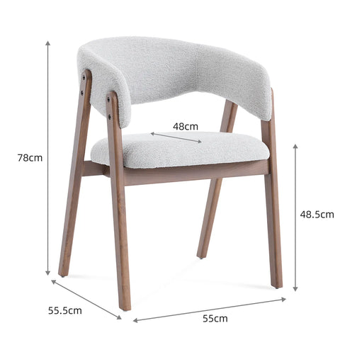 Riverton Dining Chair, Walnut Effect Ash Solid Wood | Light Grey Bouclé Fabric