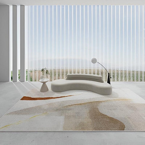 Sailing Abstract Artistic Wave Design Velvet Rug in Soft Cream & Camel - 160 x 200cm - Furnt
