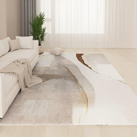 Sailing Abstract Artistic Wave Design Velvet Rug in Soft Cream & Camel - 160 x 200cm - Furnt