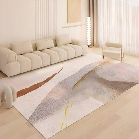 Sailing Abstract Artistic Wave Design Velvet Rug in Soft Cream & Camel - 160 x 200cm - Furnt
