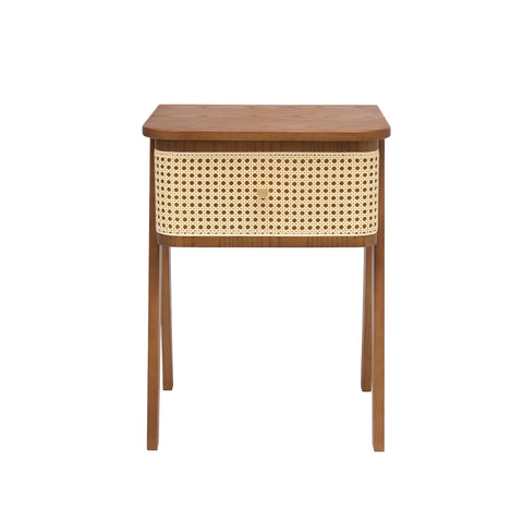 Savla Brown Rattan 1 Drawer Wooden Bedside Cabinet