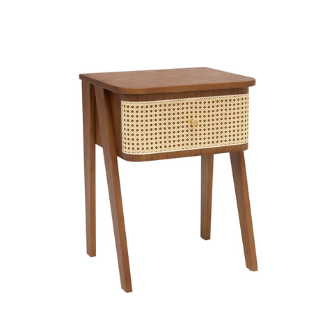 Savla Brown Rattan 1 Drawer Wooden Bedside Cabinet