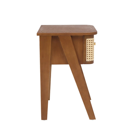 Savla Brown Rattan 1 Drawer Wooden Bedside Cabinet