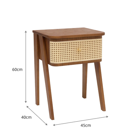 Savla Brown Rattan 1 Drawer Wooden Bedside Cabinet