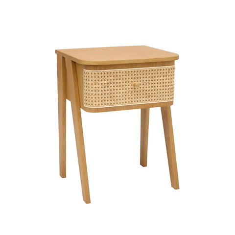 Savla Natural Rattan 1 Drawer Wooden Bedside Cabinet