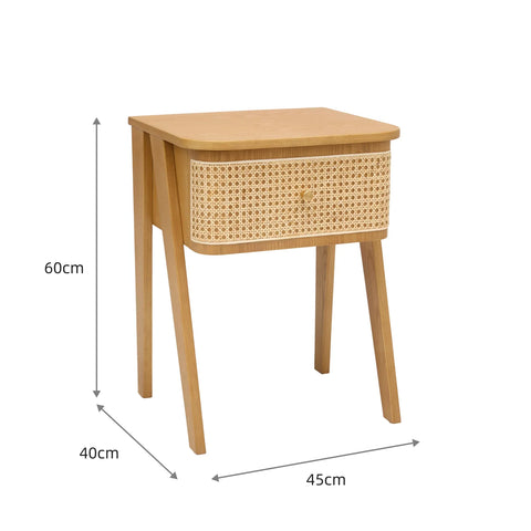 Savla Natural Rattan 1 Drawer Wooden Bedside Cabinet