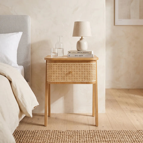Savla Natural Rattan 1 Drawer Wooden Bedside Cabinet